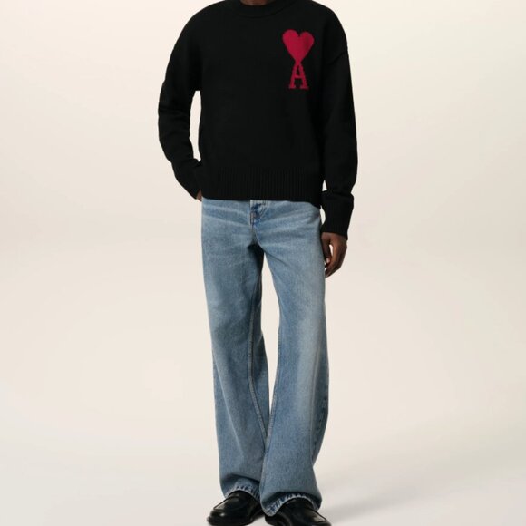 Ami de Coeur Ami Paris Black Red Heart Sweater Unisex M - Picture 2 of 7